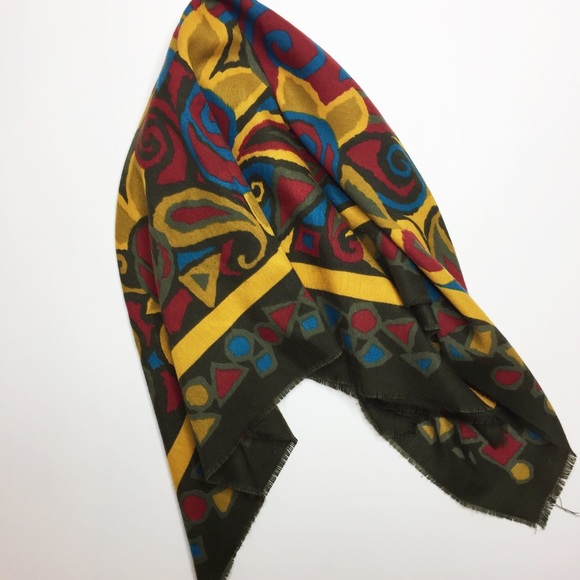 Vintage Accessories - Vintage floral scarf accessory Olive green mustard